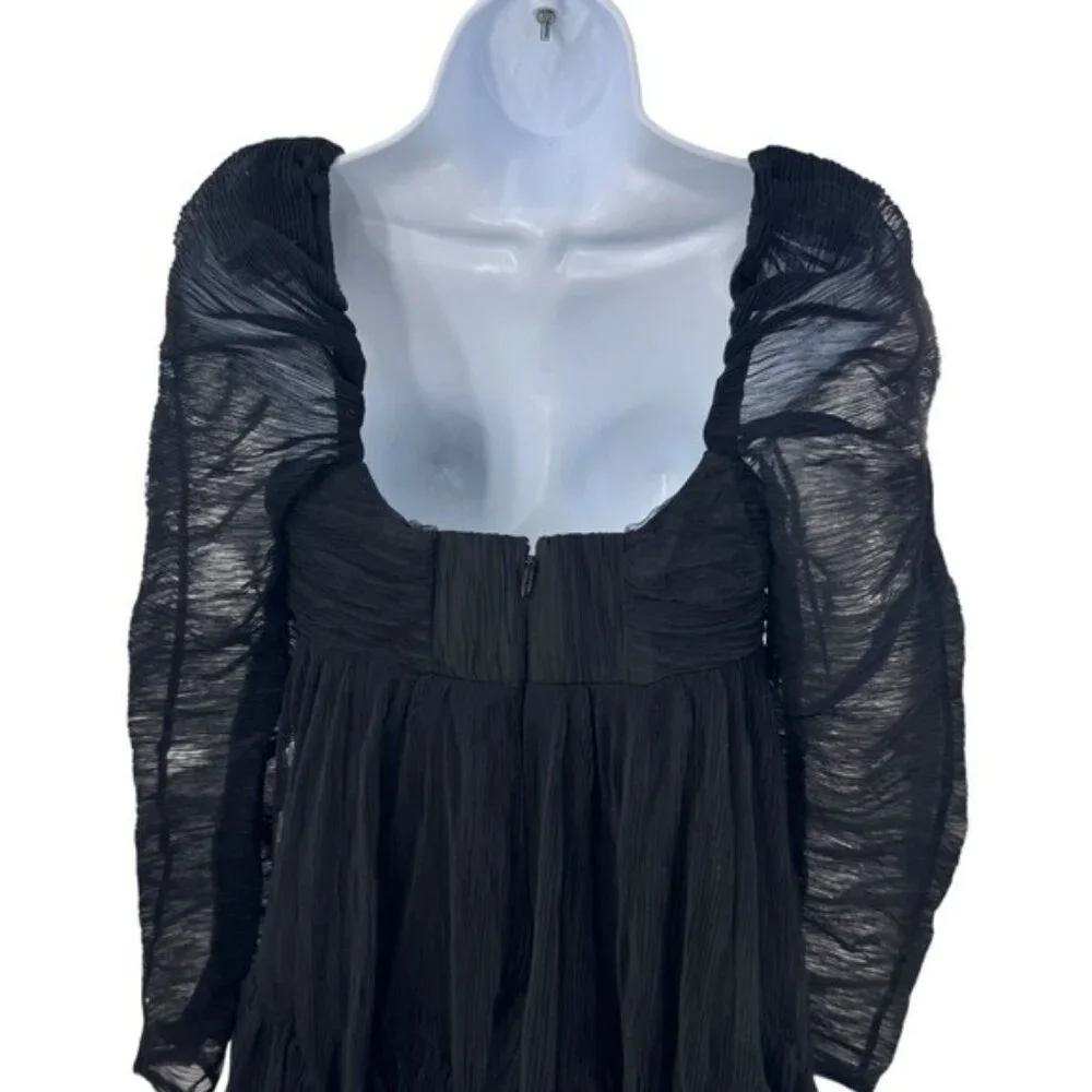 Moon River NEW Black Tulle Long Sleeve Sweetheart Party Mini Dress Size M - Picture 8 of 10